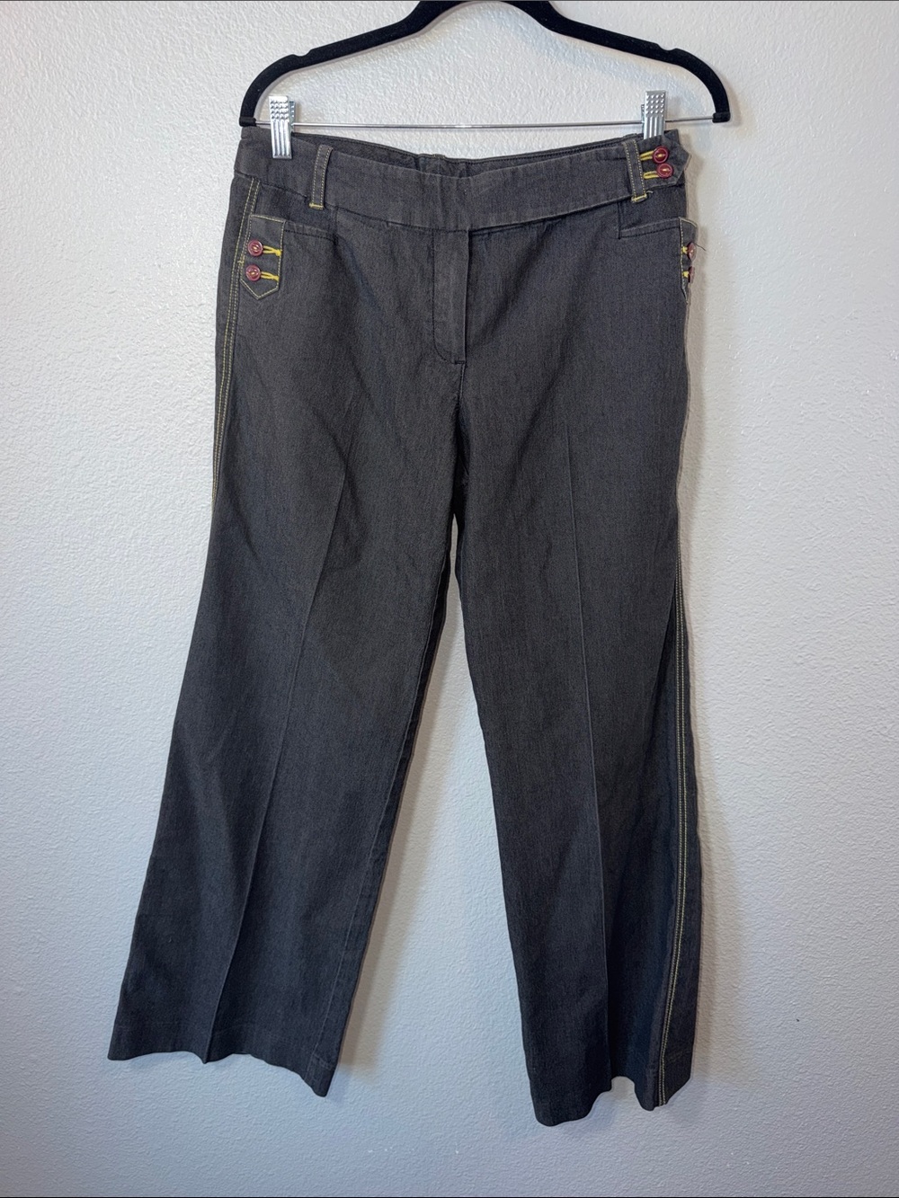 Larry Levine Women's Wide-Leg Black- Gray Trousers with Contrast Stitching